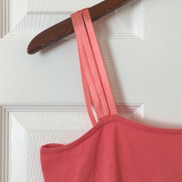 Maurice Sasson Y2K Vintage Triple Ribbon Strap Pointelle Tank Top Coral Pink M - Picture 3 of 8
